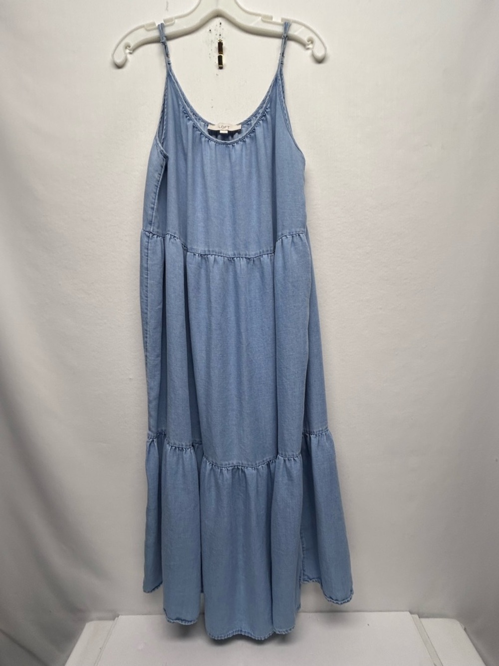 LOFT Light Blue Tiered Maxi Dress with Adjustable Straps Med